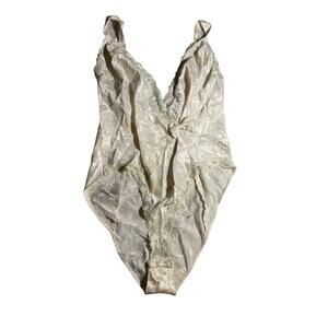 Vtg 90s VICTORIAS SECRET Satin White Ivory BodySuit Teddy Lace Snap Close Sz M
